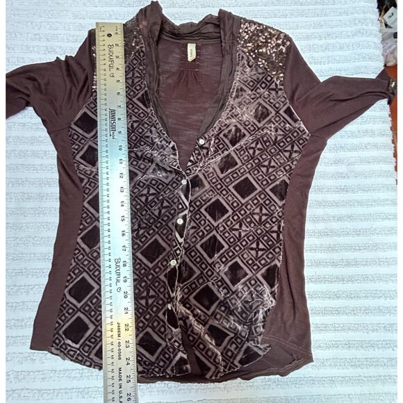 Anthropologie Tiny Women's Leighton Top Velvet Button Down Shirt Medium Brown - Picture 8 of 9